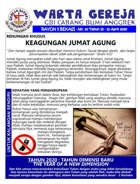 Warta Gereja Minggu Paskah 12 April 2020